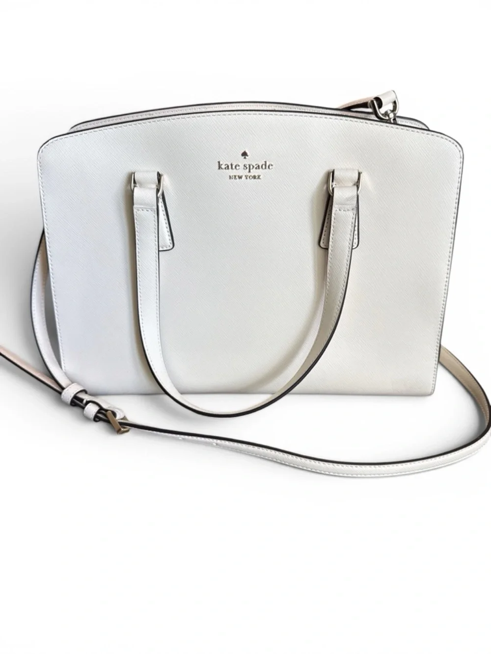 Kate Spade Perry Ivory White Leather Satchel V095 Meringue Gold Logo Adj Strap